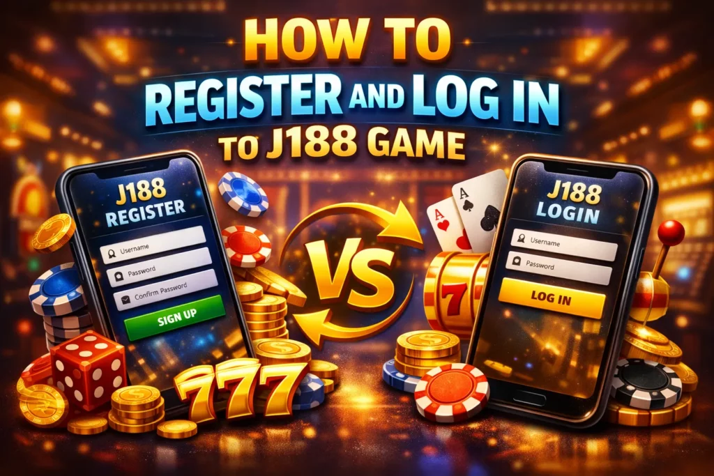 A picture showing J188 login and sign-up screens with the official logo.