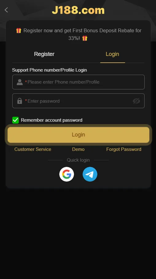 j188 Login and start playing