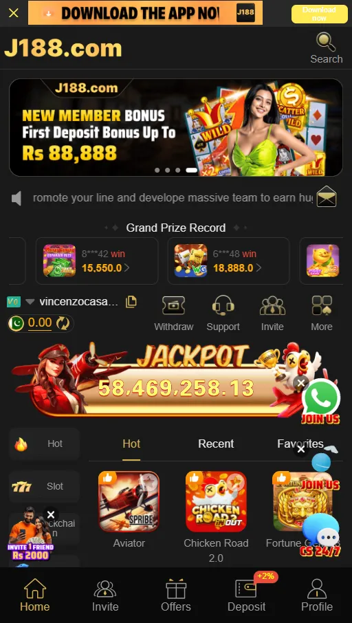 J188 Homepage showing different Category of Games